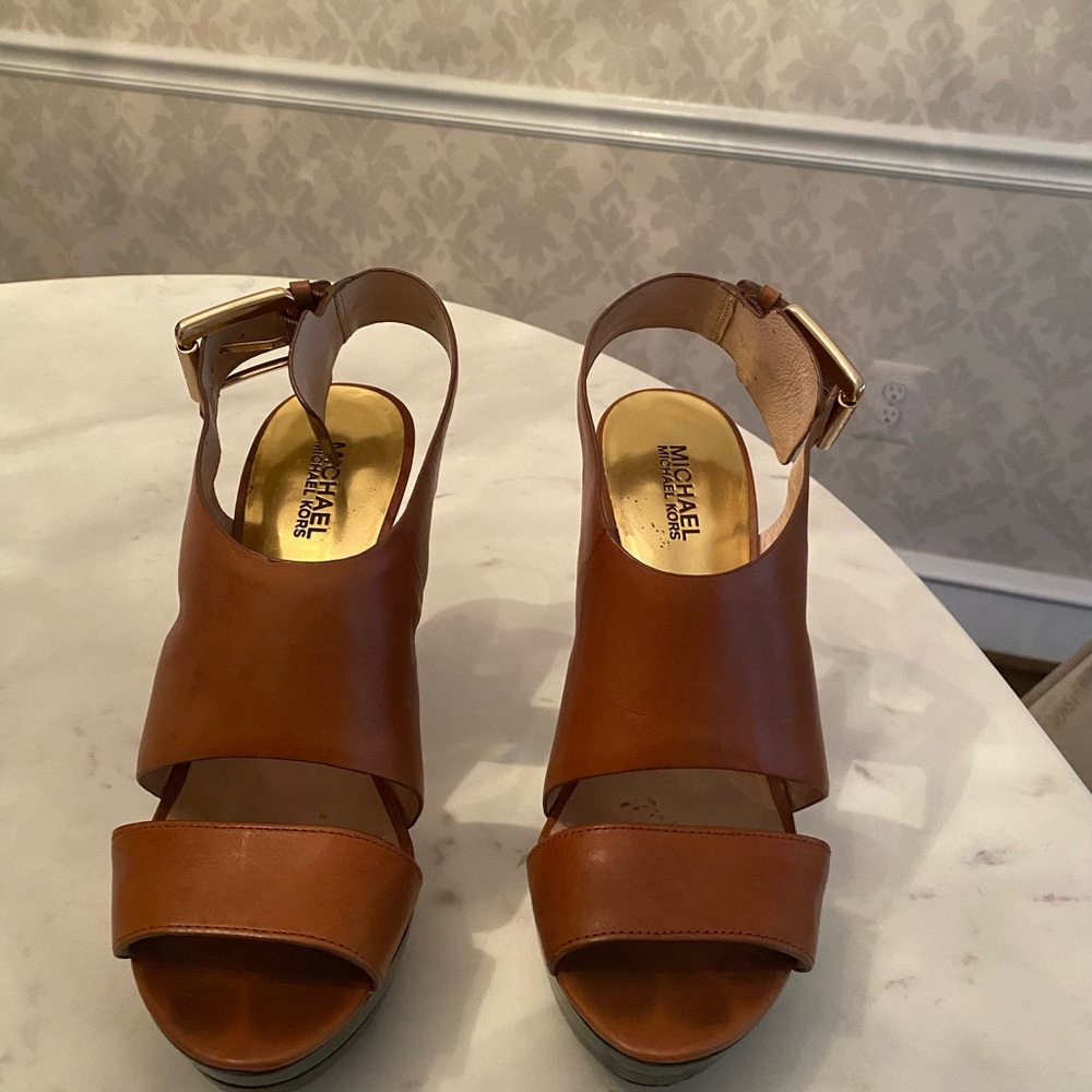 Michael Kors heeled sandal with gold buckle